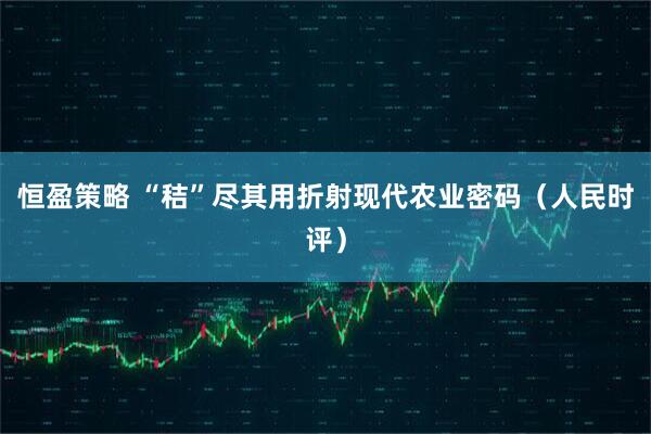 恒盈策略 “秸”尽其用折射现代农业密码（人民时评）